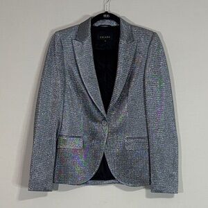 Escada Shiny Silver Metallic Blazer Jacket EU 36 US 4 Luxury